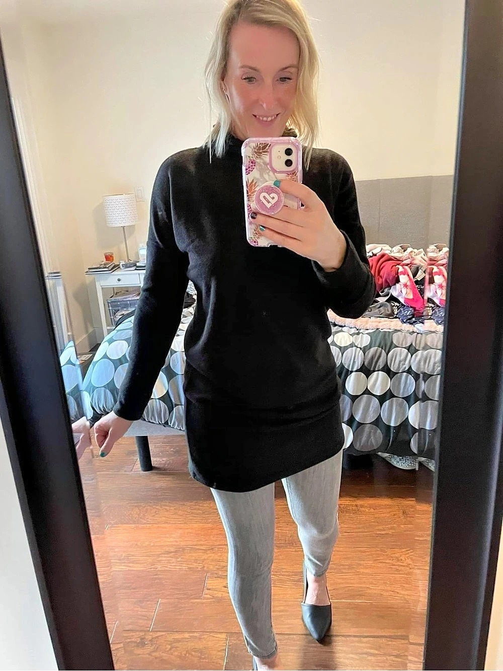 Relaxed Turtleneck/Cowl Neck Black Mini Dress - Picture 6 of 7